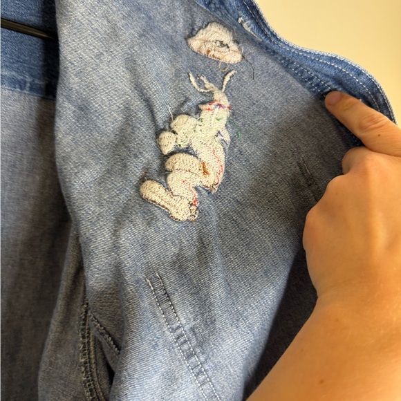 VINTAGE Disney Shirt %100 cotton sz m Blue Denim goofyEmbroidered Button Up 90s - Picture 7 of 12